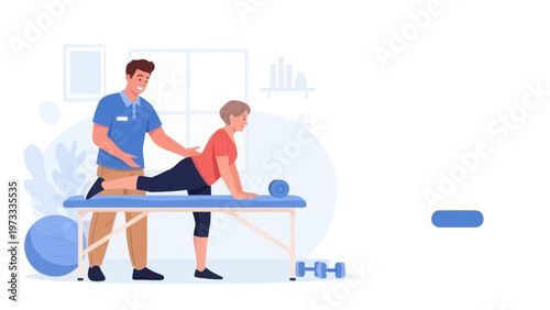 Physiotherapist helps patient with rehabilitation exercise