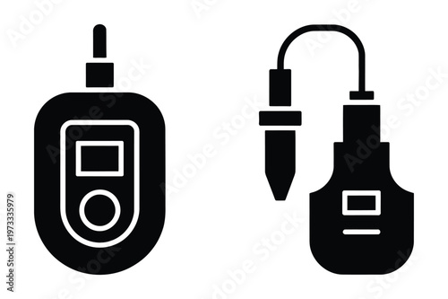 Blood glucose meter and dropper silhouette icons
