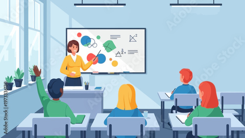 Teacher instructing students in a modern classroom setting