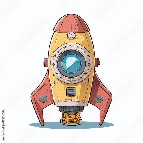 Cartoon style rocket ship vehicle.