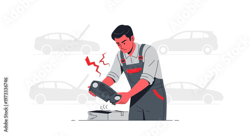 Mechanic repairing car engine, car service, auto repair shop, mechanic working