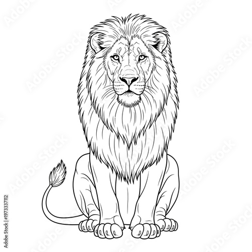 A lion sitting down with a majestic mane