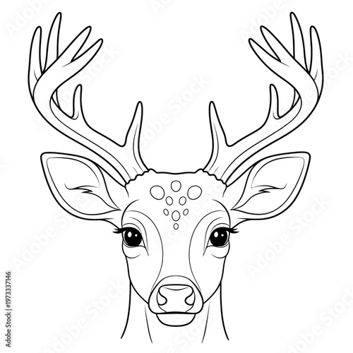 A deer with large antlers and spots on its forehead