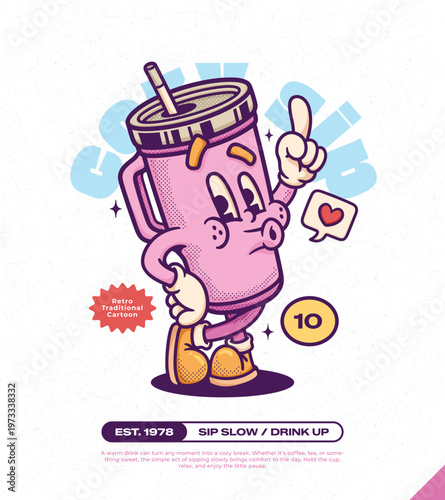 Tumbler Handle Trendy Retro Cartoon Vector Hand Drawn 10