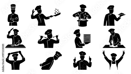 Chef and Cooking Silhouette Set – Professional Cook, Kitchen, Food Preparation and Restaurant Icons