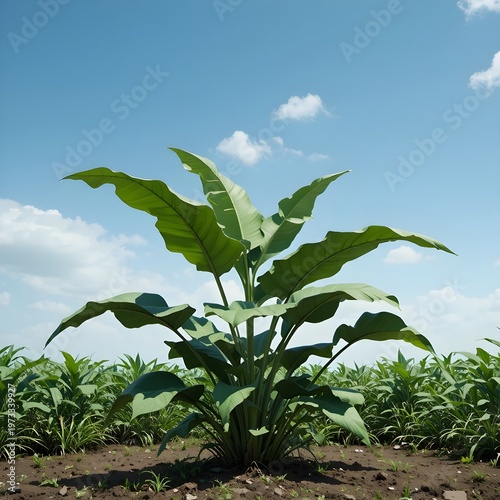 A tobacco plant growing in a field eco agriculture nature background