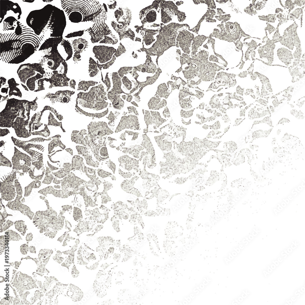 Fototapeta premium A black and white abstract illustration with various shapes and patterns