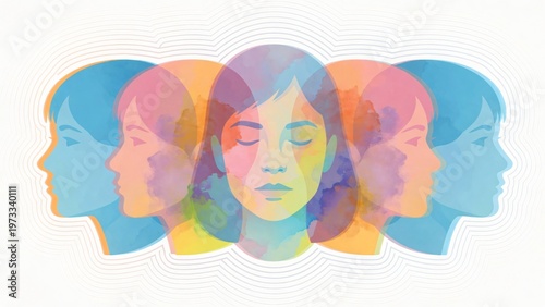 Ritratto di donna con profili sovrapposti, salute mentale e identità