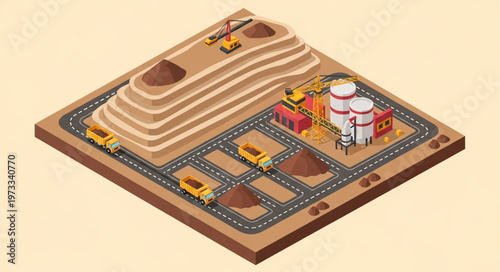 Isometric Industrial Plant Model With Storage Tanks.