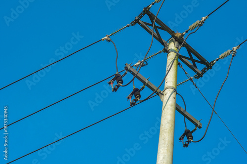 High Voltage Transmission Lines on Concrete Utility Pole