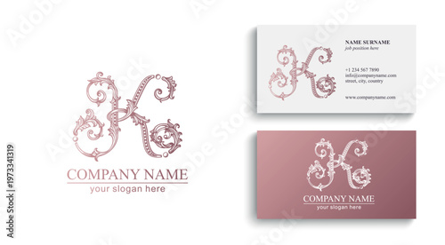 Logo monogram letter K in refined ornamental style. Clean elegant logotype for personal brand, business and corporate identity.