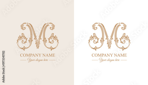 Logo monogram letter M in refined ornamental style. Clean elegant logotype for personal brand, business and corporate identity.