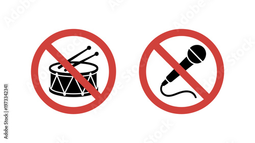 Prohibition symbols for microphone and drum set usage