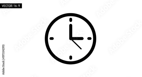 Vector clock icon and illustration of a business wall timer with a circular dial and arrows representing time and deadline in a modern office sign design