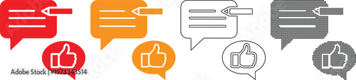 Colorful speech bubbles with thumbs up and pencils for communication and feedback  various styles and colors for different uses