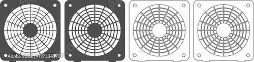 Four computer cooling fans in different design and color variations side by side  various shades and styles of computer fans