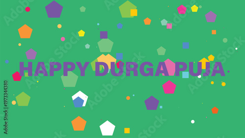 Happy Durga Puja, colorful celebration background, festive green banner, puja greeting card, vector illustration