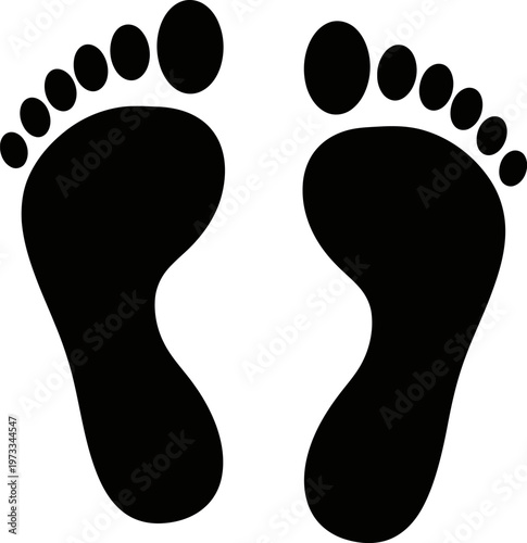 Pair of footprints on a white background with shoe print with step by step