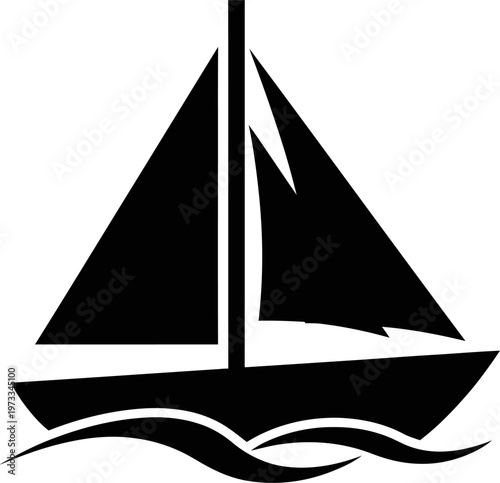 Tableau sur toile Silhouette of a sailboat with triangular sails on wavy water with boat trip with