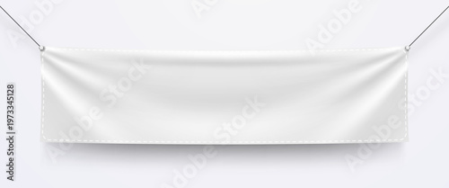Realistic blank white banner mockup on a light background, perfect for advertising and branding. Vector illustration