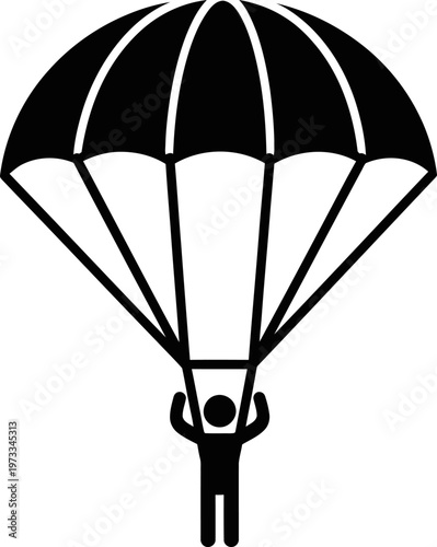 Silhouette of a skydiver with an open parachute descending with extreme sport