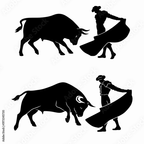 Bullfighting Silhouette Matador and Bull Scene