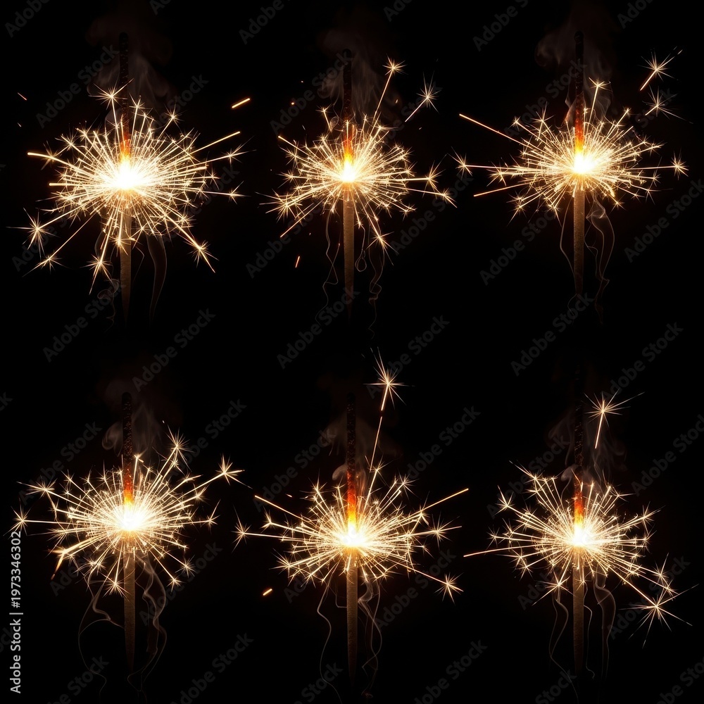 Obraz premium Bright Sparklers Illuminate the Darkness with Golden Light and Festive Glow.