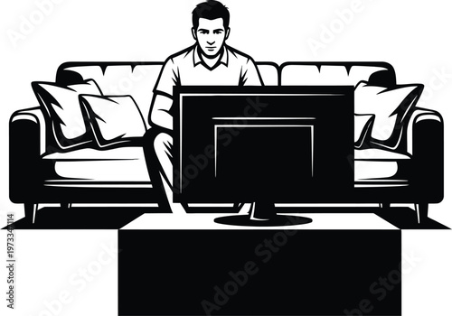 Man Watching TV Sofa Silhouette