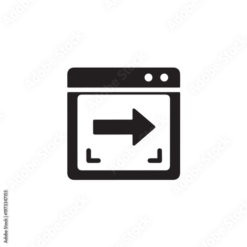 Webpage browser icon with rightward arrow inside frame symbolizes navigation, forward action, and web browsing.