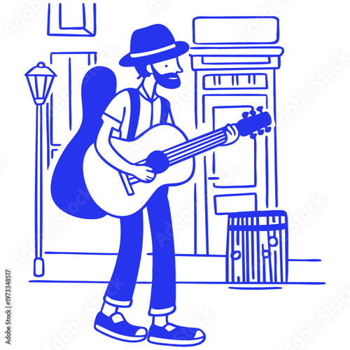Street Musician Performing Cartoon Character