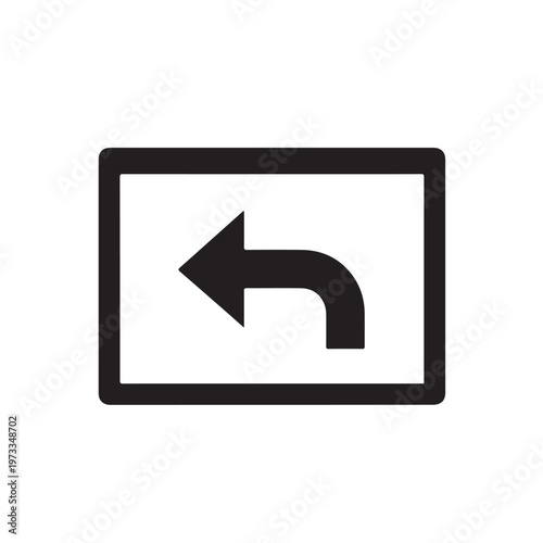 Square icon with black arrow curving left. Simple directional symbol on a white background.