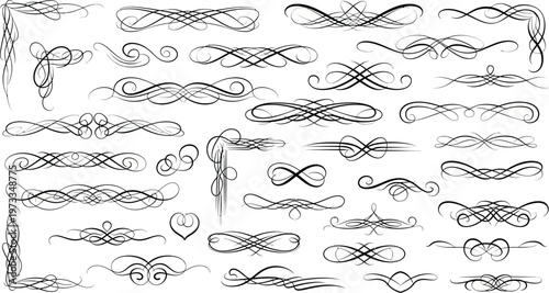 Calligraphic flourishes and decorative dividers provide elegant accents for professional typography layouts.