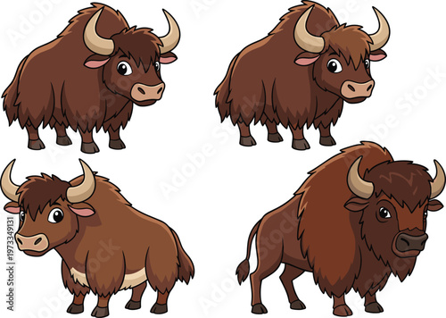 Canvastavla Cute Cartoon Bison Vector Illustration Set Featuring Adorable Buffalo Characters with Friendly Expressions for Kids Design, Mascots, Wildlife Themes, and Educational Graphics