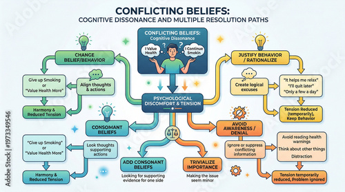 Cognitive Dissonance Diagram Conflicting Beliefs Psychology Infographic Concept