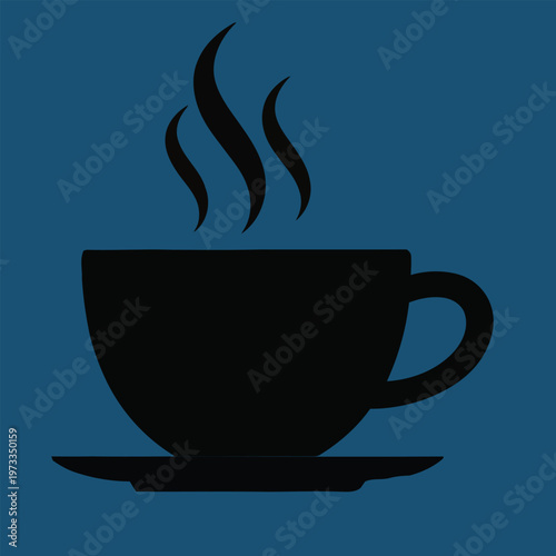 Json title a silhouetted cup of coffee with rising steam a minimalist graphic representation description a dark silhouette of