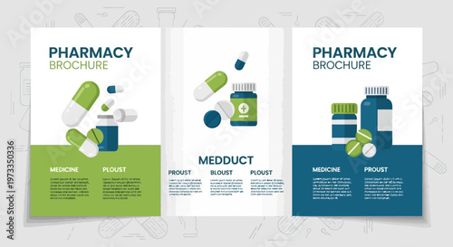 Pharmacy Brochure Templates with Medicine and Pills