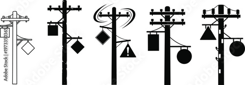 Black and white utility pole with various signs utility poles power poles telephone poles