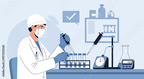 Scientist in Lab Coat Working with Pipette and Test Tubes, Research Concept