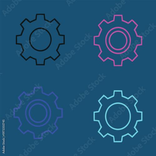 Title four colorful gear icons a modern representation of settings technology and automation description the image displays four distinct gear