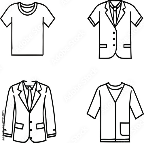 Json title black and white line art of various clothing items t shirts blazers and jackets description a collection of
