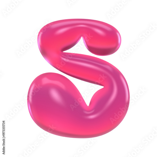 Glossy pink 3D gummy number 5 bubble numeral