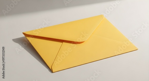 A single yellow envelope resting on a neutral surface with soft lighting and a subtle shadow, creating a clean and minimalist composition