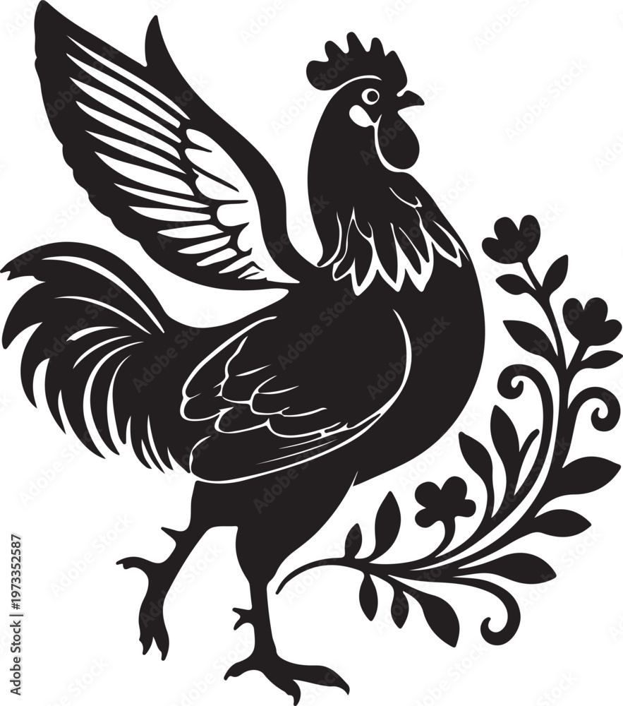 Fototapeta premium A stylized black silhouette of a rooster illustration vector