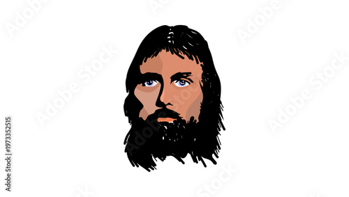 Jesus Christ portrait, flat vector illustration