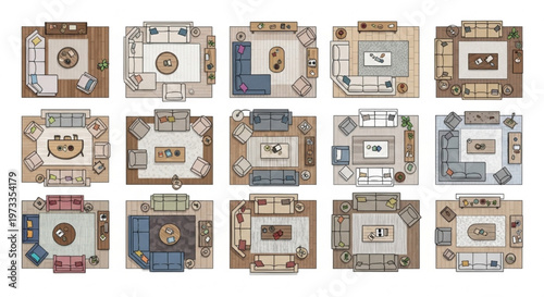 Interior Layout Sketch Modern Sofa Armchair Design Living Room Furniture Stylish Concept Illustration
