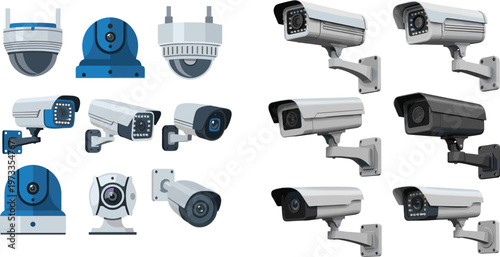 CCTV Security Camera Collection with Dome and Bullet Surveillance Devices for Monitoring Systems and Safety Technology Illustration Design