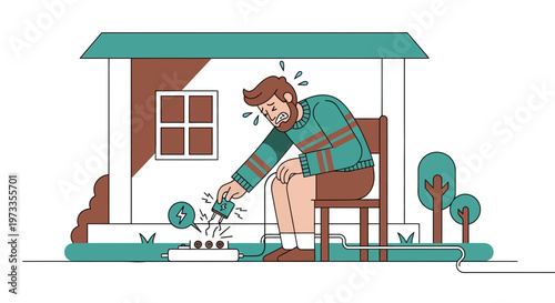 Man shocked by faulty electrical outlet, danger of electricity, home safety concept