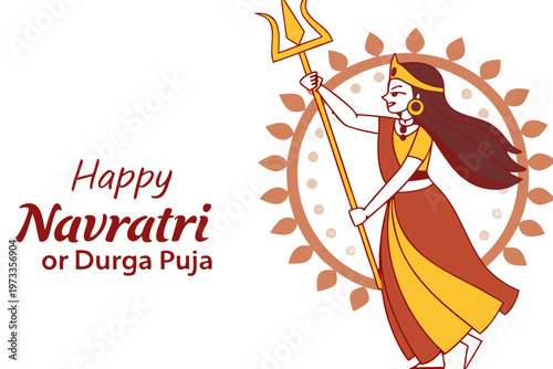 Religious cultural illustration of Goddess Sherawali with sacred weapons