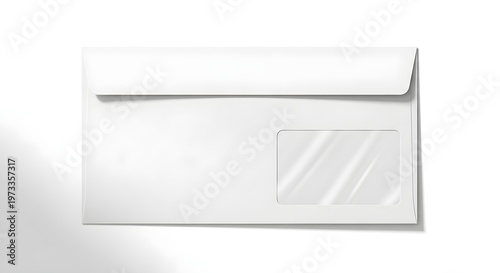Blank white business envelope with a transparent window isolated on white background