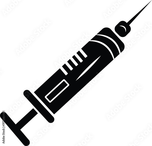 Black and white medical syringe vector illustration for vaccination and healthcare design